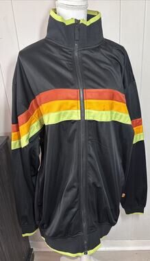 Koman Sport 1974 Colorblock Track Jacket Full Zip Pockets Black, Green 2XL AA2